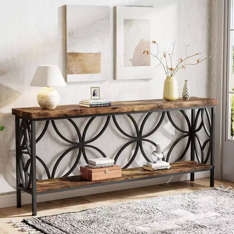 LITTLE TREE Table Console Étroite d'Entrée 180 cm avec Étagère de Rangement Marron Rustique