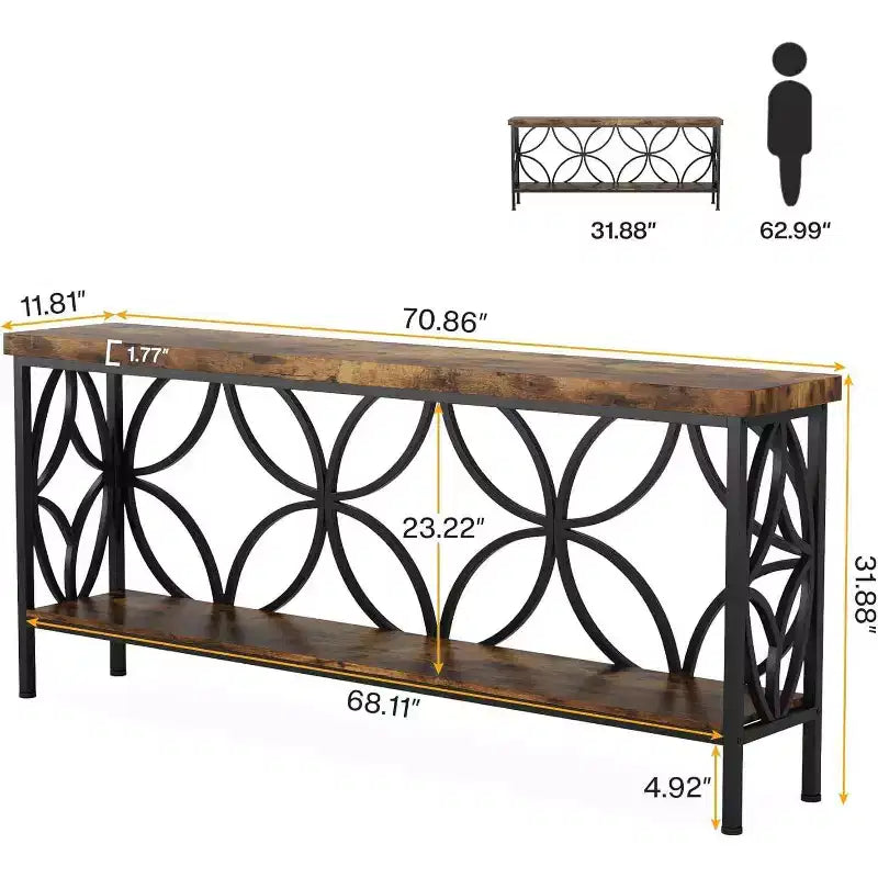 LITTLE TREE Table Console Étroite d'Entrée 180 cm avec Étagère de Rangement Marron Rustique