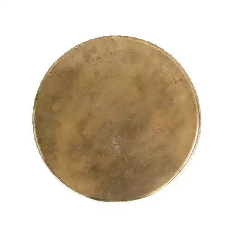 Storied Home Debossed Metal Drum Side Accent Table Brass Finish: No Assembly, Iron Frame & Top, Round Shape