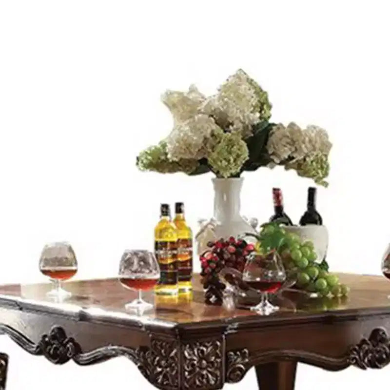54" Vendome Accent Table Cherry Finish - Acme Furniture: Square, Turned Wood Legs, Floral Motifs