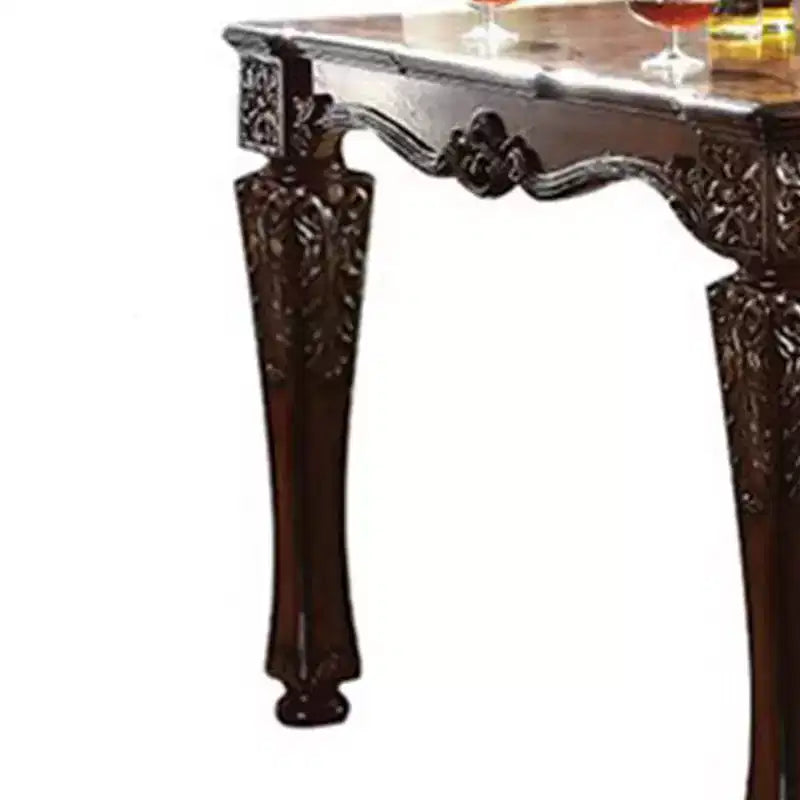 54" Vendome Accent Table Cherry Finish - Acme Furniture: Square, Turned Wood Legs, Floral Motifs
