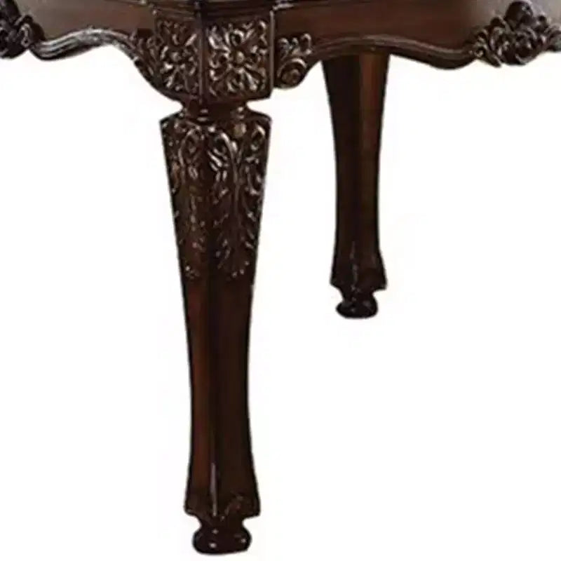 54" Vendome Accent Table Cherry Finish - Acme Furniture: Square, Turned Wood Legs, Floral Motifs