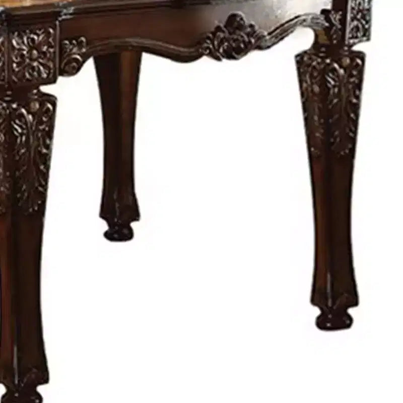 54" Vendome Accent Table Cherry Finish - Acme Furniture: Square, Turned Wood Legs, Floral Motifs