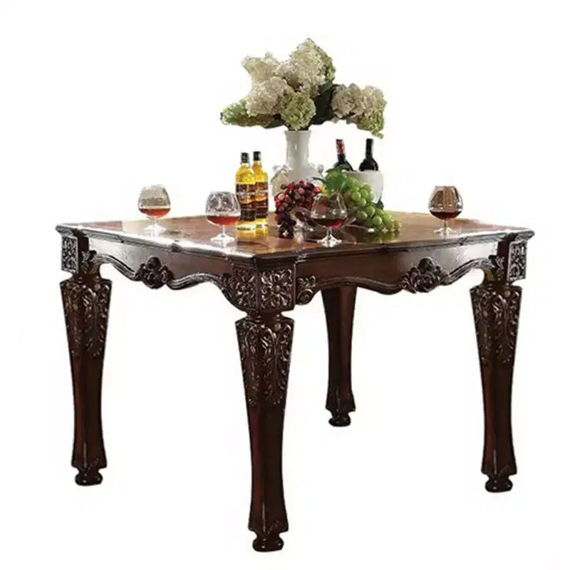 54" Vendome Accent Table Cherry Finish - Acme Furniture: Square, Turned Wood Legs, Floral Motifs