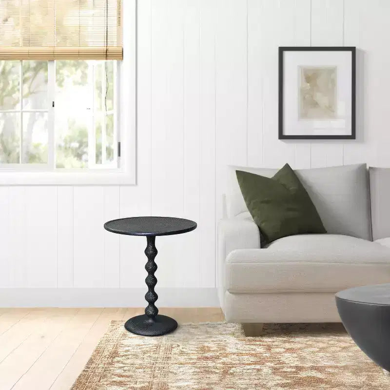 The Urban Port 22" Round Side End Table Cast Aluminum with Hammered Texture Black