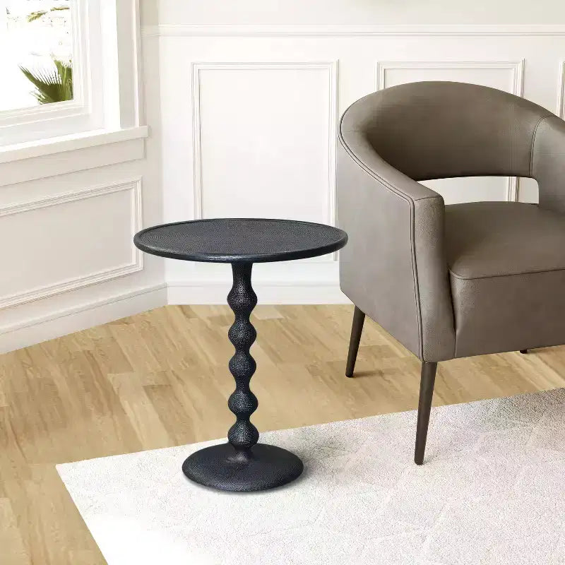 The Urban Port 22" Round Side End Table Cast Aluminum with Hammered Texture Black