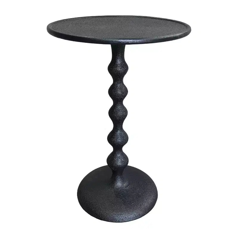 The Urban Port 22" Round Side End Table Cast Aluminum with Hammered Texture Black