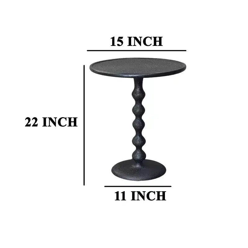 The Urban Port 22" Round Side End Table Cast Aluminum with Hammered Texture Black
