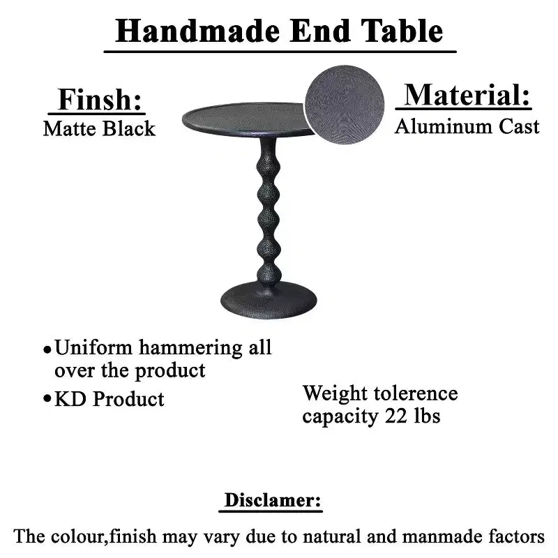 The Urban Port 22" Round Side End Table Cast Aluminum with Hammered Texture Black