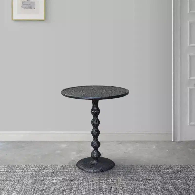 The Urban Port 22" Round Side End Table Cast Aluminum with Hammered Texture Black
