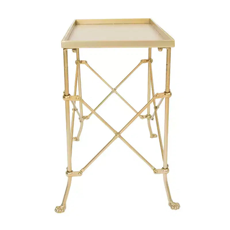 Storied Home Wood and Marble Trestle End Accent Table White/Walnut/Gold: Chic Rectangular Side Piece for Living Room