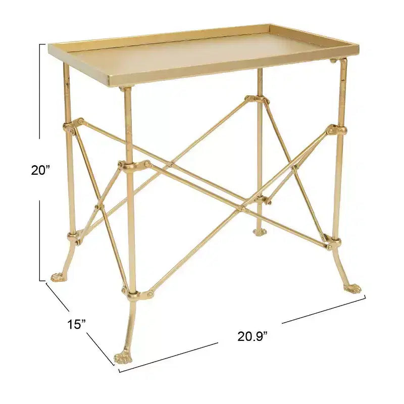 Storied Home Wood and Marble Trestle End Accent Table White/Walnut/Gold: Chic Rectangular Side Piece for Living Room