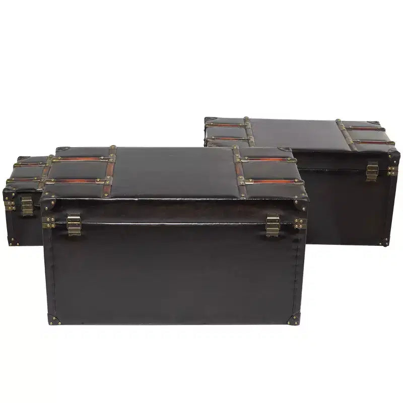 Olivia & May Set of 3 Faux Leather Studded Trunk with Latches and Handles Dark Brown: Indoor Traditional Decor, Fully Assembled