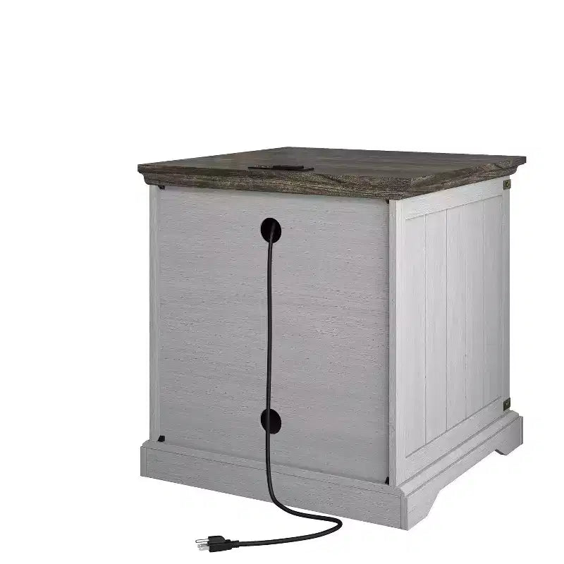 Festivo 2 Door Side Table Gray: Farmhouse Style, Built-in USB/AC Outlets, Adjustable Shelf