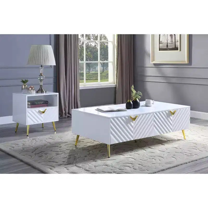 53" Gaines Coffee Table White High Gloss Finish - Acme Furniture: Chic Rectangular Design, No Assembly Required