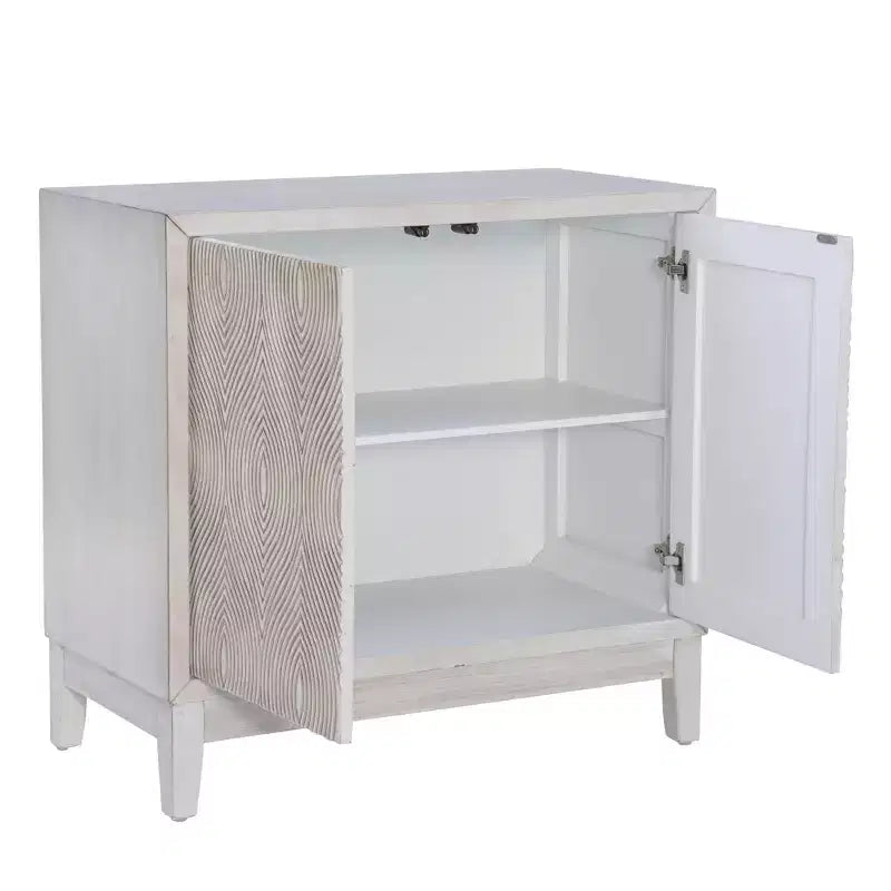 Powell Buchanan Solid Wood Two Door Two Shelf Accent Cabinet Anitique White