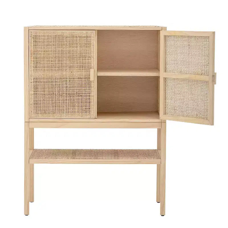 Storied Home Woven 47" Tall Decorative Storage Cabinet Natural: Rattan & Pine, 2-Door with Shelf