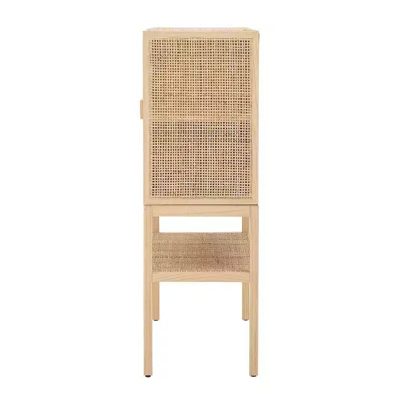 Storied Home Woven 47" Tall Decorative Storage Cabinet Natural: Rattan & Pine, 2-Door with Shelf