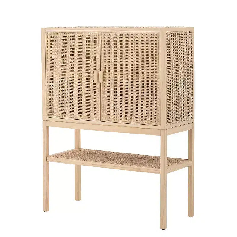 Storied Home Woven 47" Tall Decorative Storage Cabinet Natural: Rattan & Pine, 2-Door with Shelf