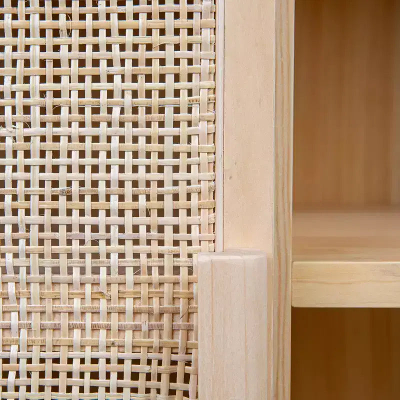 Storied Home Woven 47" Tall Decorative Storage Cabinet Natural: Rattan & Pine, 2-Door with Shelf