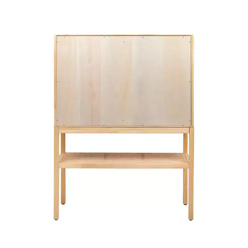 Storied Home Woven 47" Tall Decorative Storage Cabinet Natural: Rattan & Pine, 2-Door with Shelf
