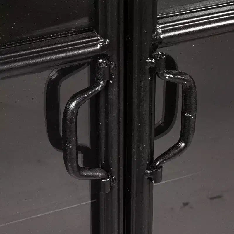 Storied Home Arched 76" Tall Decorative Storage Cabinet Black: Iron Frame, Glass Surface, Fixed Shelves