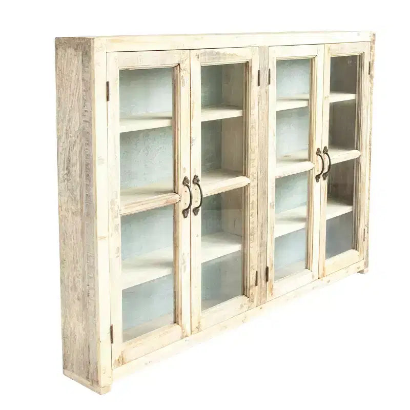 Storied Home Wood 40" Tall 4 Door Decorative Storage Cabinet Brown: Magnetic Closure, Fixed Shelves