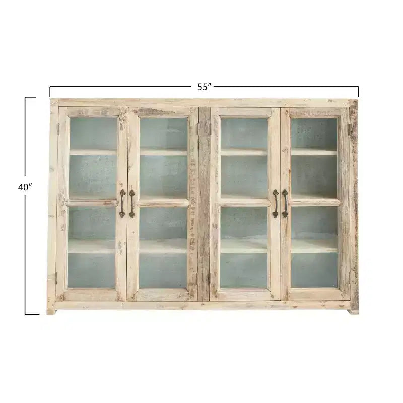 Storied Home Wood 40" Tall 4 Door Decorative Storage Cabinet Brown: Magnetic Closure, Fixed Shelves