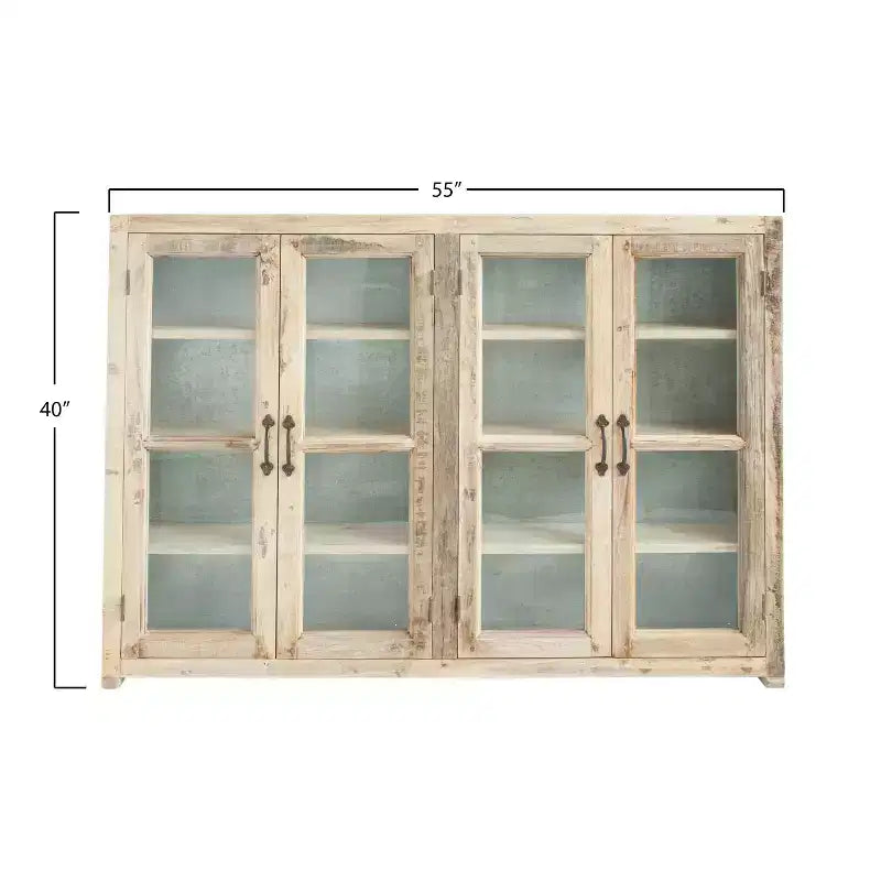 Storied Home Wood 40" Tall 4 Door Decorative Storage Cabinet Brown: Magnetic Closure, Fixed Shelves