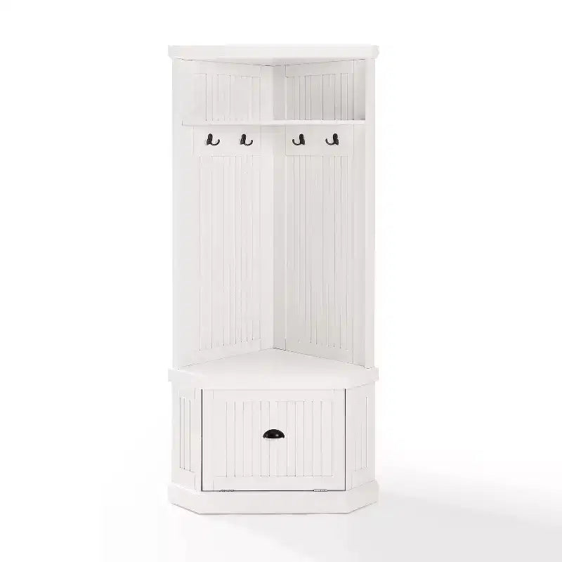 Mobile da ingresso Seaside Corner Hall Tree bianco anticato: Organizzatore con scarpiera e 4 ganci