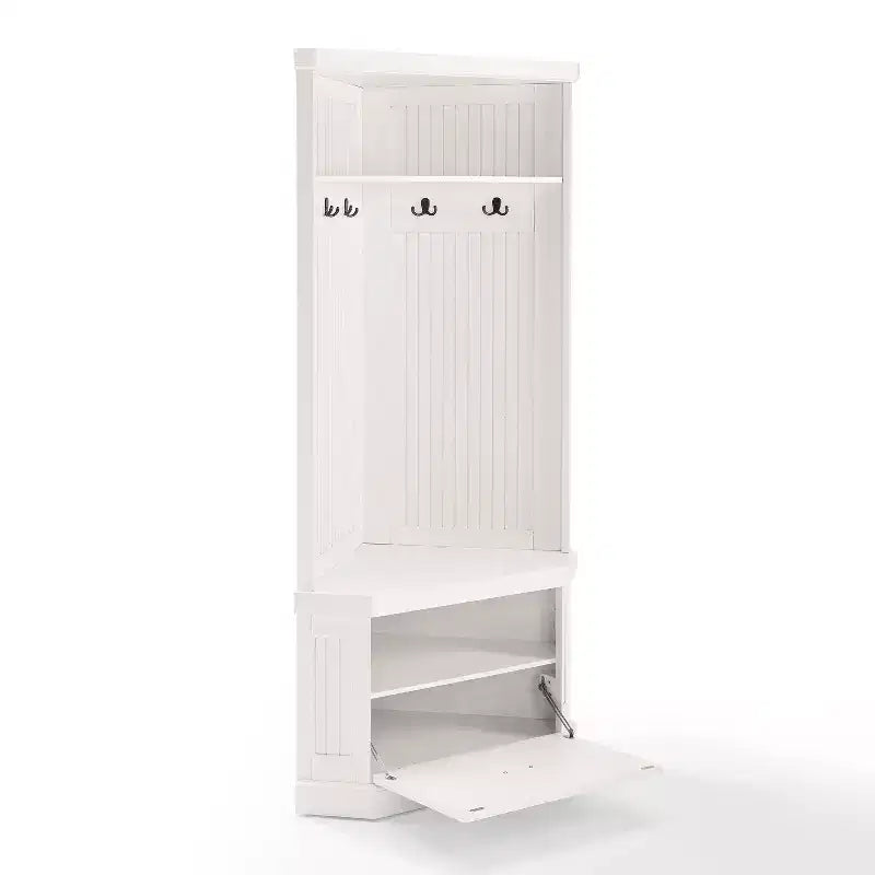 Mobile da ingresso Seaside Corner Hall Tree bianco anticato: Organizzatore con scarpiera e 4 ganci