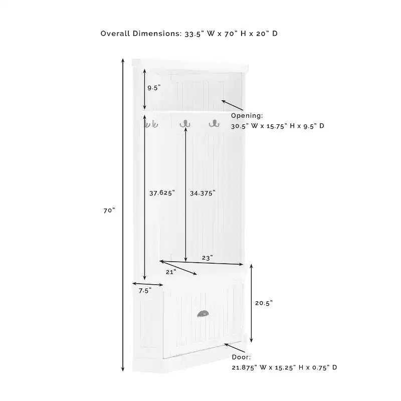 Mobile da ingresso Seaside Corner Hall Tree bianco anticato: Organizzatore con scarpiera e 4 ganci