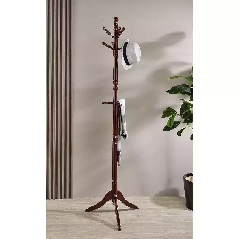 71.5" Swivel Coat Rack Cherry Wood - Ore International: Umbrella Storage, Spinning Top, Double Tier Hooks