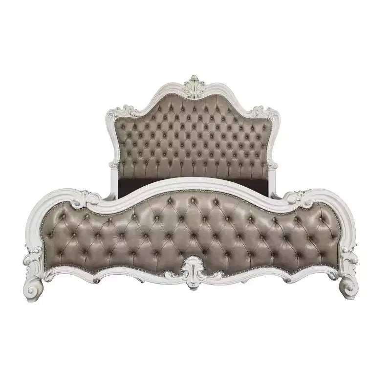 99" Queen Bed Versailles Vintage Gray PU Leather, Button Tufted - Acme Furniture
