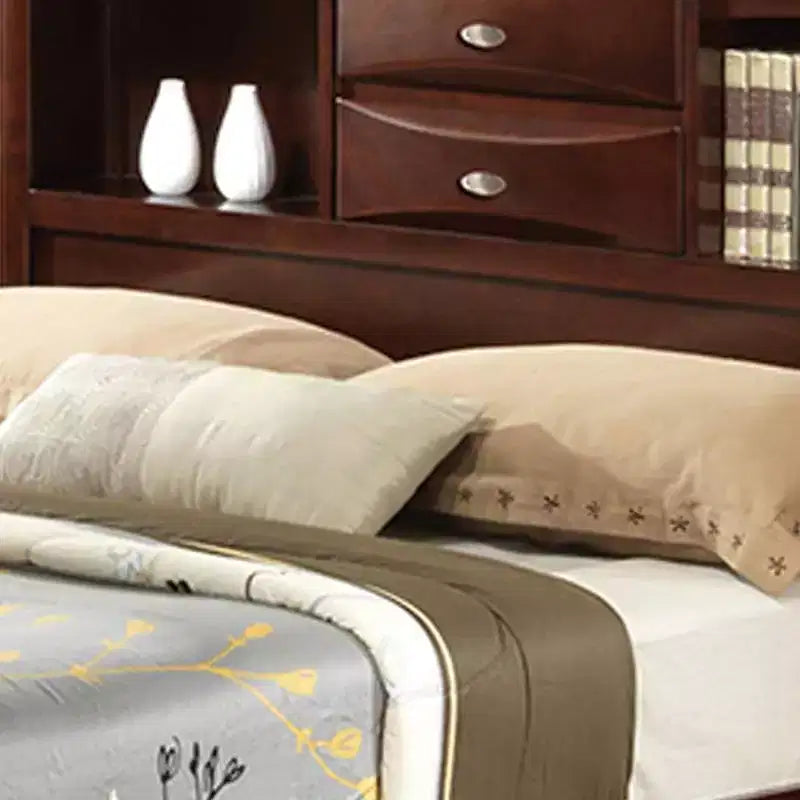 Ireland 91" Queen Bed Espresso - Acme Furniture: Brushed Nickel Hardware, Platform Storage, Microfiber Upholstery