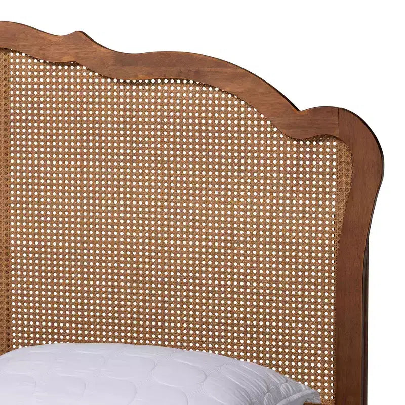 Baxton Studio Queen Aithan Wood and Rattan Platform Bed Walnut Brown