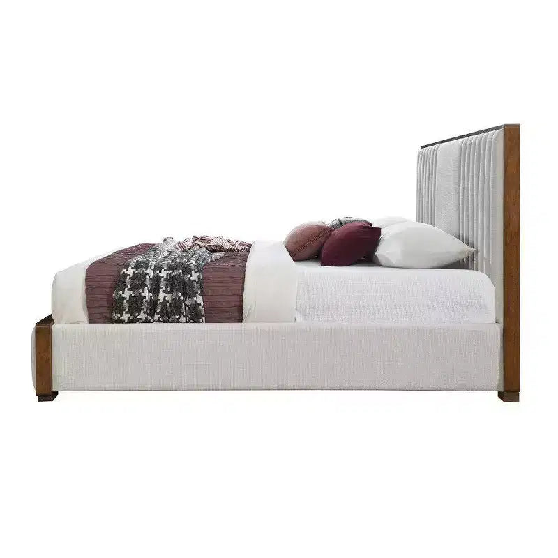 87.4" Eastern King Bed Kaleea Bed Light Gray Chenille Walnut Finish - Acme Furniture