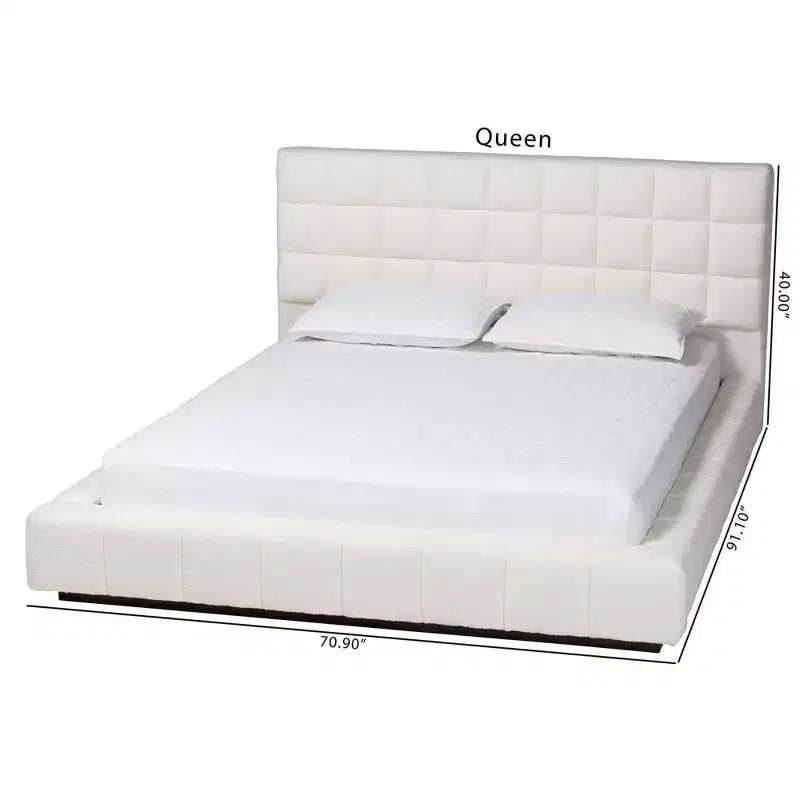 Baxton Studio Queen Size Braylin Teddy Bear Fabric Platform Bed White