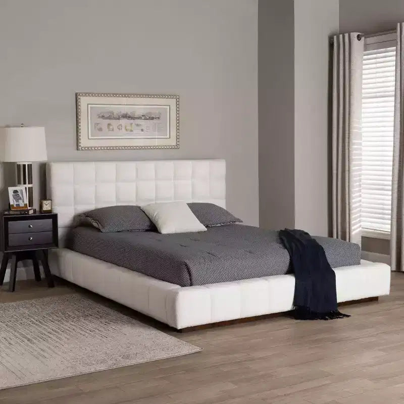 Baxton Studio Queen Size Braylin Teddy Bear Fabric Platform Bed White