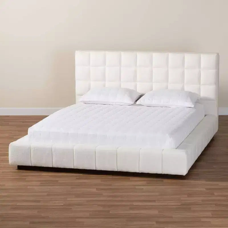 Baxton Studio Queen Size Braylin Teddy Bear Fabric Platform Bed White