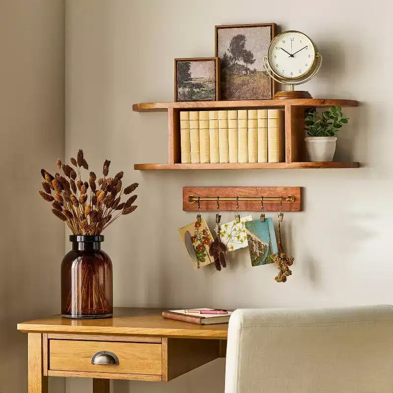 Brass and Wood Wall Rail with Clips - Hearth & Hand™ with Magnolia