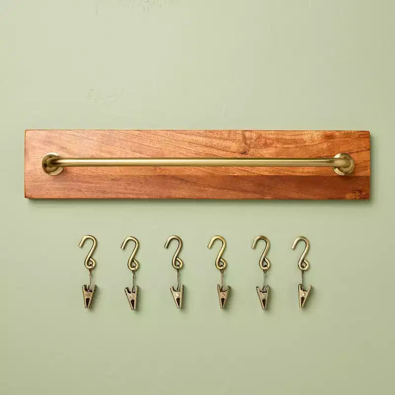Brass and Wood Wall Rail with Clips - Hearth & Hand™ with Magnolia