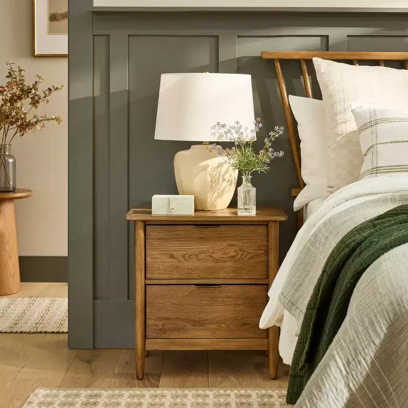 Wood and Cane 2 Drawer Nightstand Aged Oak - Hearth & Hand™ with Magnolia