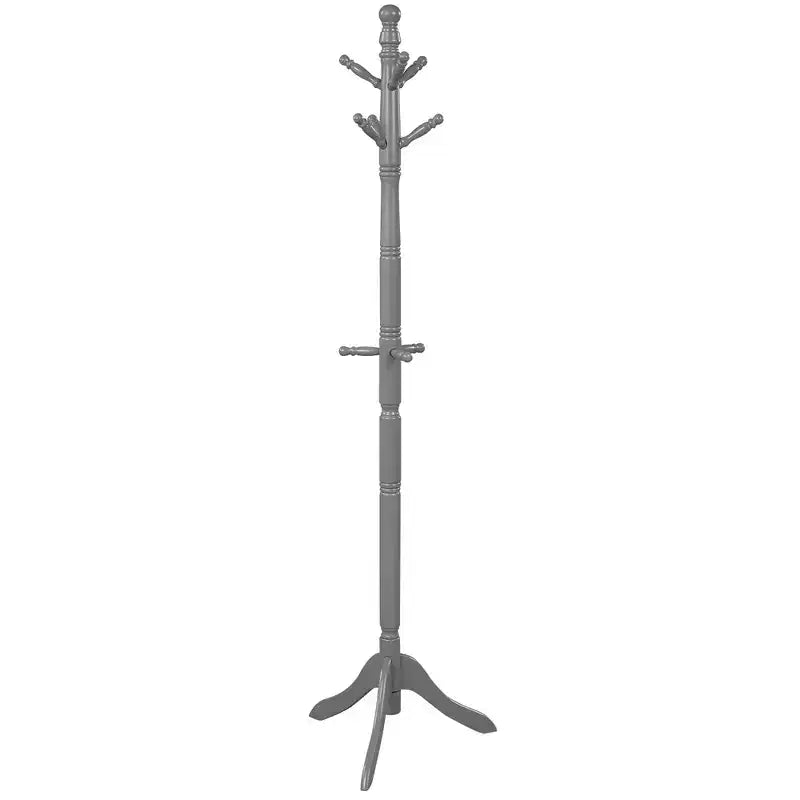 Appendiabiti da terra in legno con 9 ganci e 2 altezze regolabili, color noce/nero/grigio