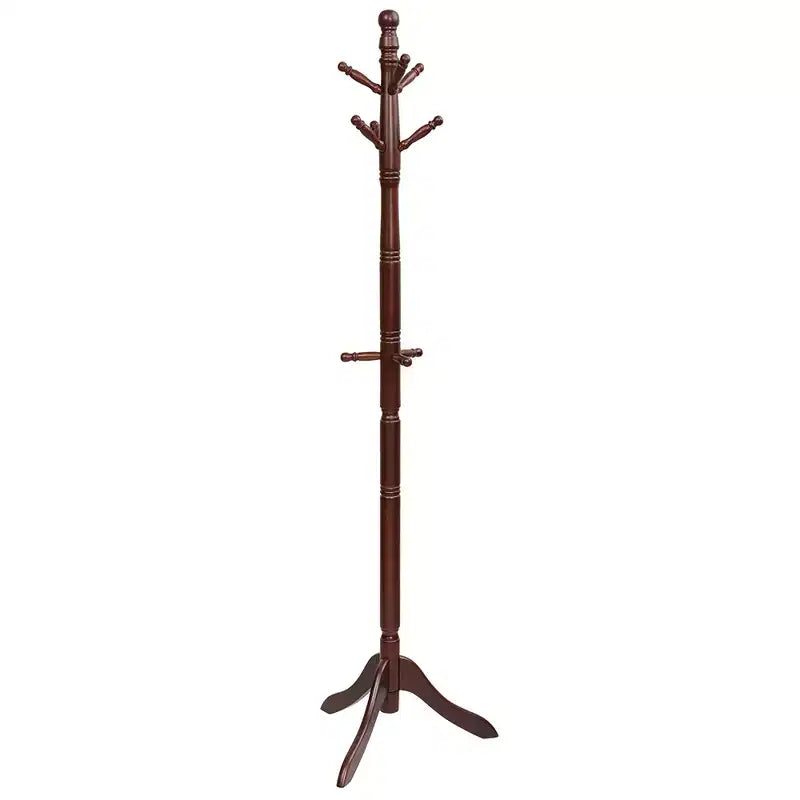Appendiabiti da terra in legno con 9 ganci e 2 altezze regolabili, color noce/nero/grigio