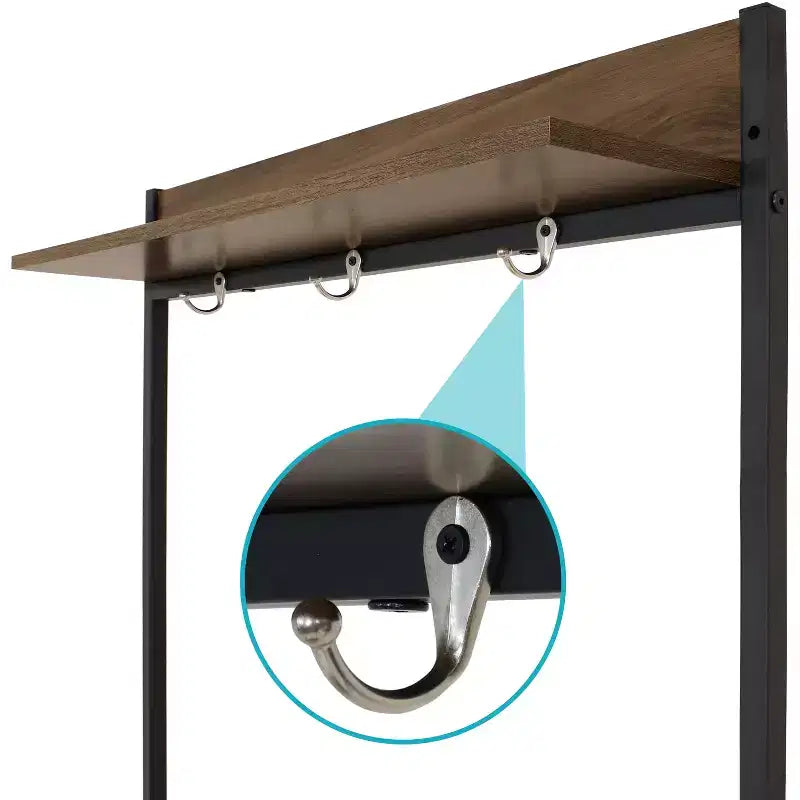 Panca appendiabiti da ingresso in stile industriale con scarpiera - Ripiani in MDP con struttura in acciaio verniciato a polvere - Marrone - 170 cm