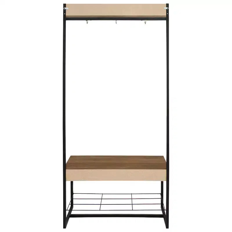 Panca appendiabiti da ingresso in stile industriale con scarpiera - Ripiani in MDP con struttura in acciaio verniciato a polvere - Marrone - 170 cm