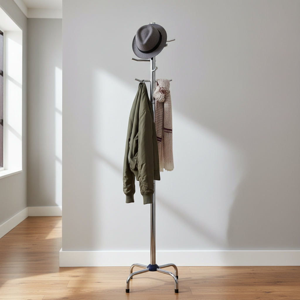 6 Hooks Coat Hat Rack Silver Metal Chrome Finish
