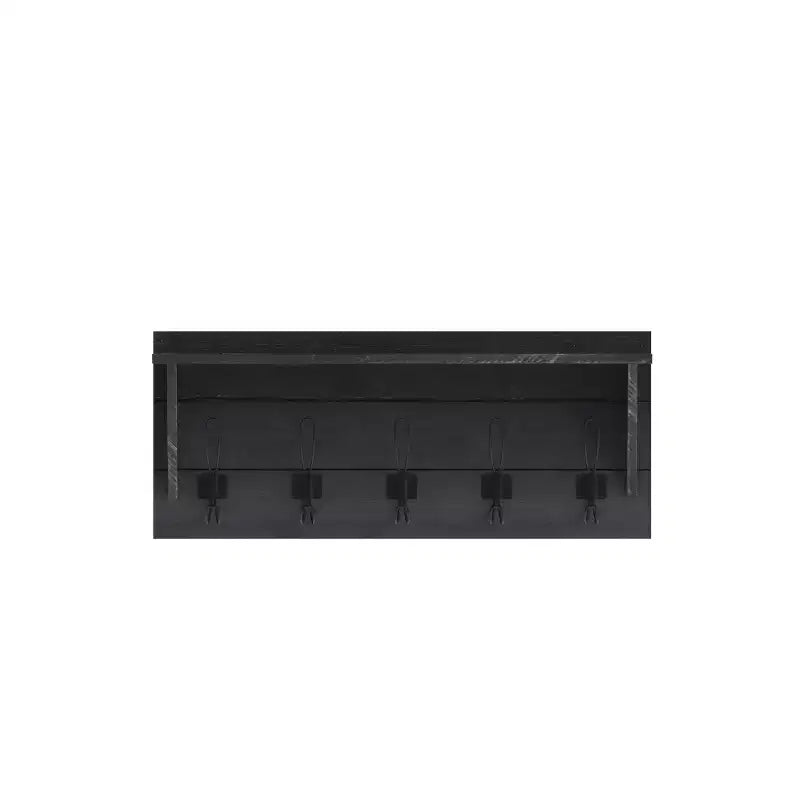 Flash Furniture Daly Wall Mounted Solid Pine Wood Storage Rack with Upper Shelf and 5 Hanging Hooks For Entryway, Kitchen, Bathroom
