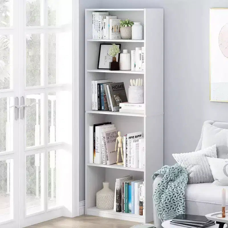 Furinno 5 Cubes Bookcase Space Saver Organizer Bookshelf w/Adjustable Open Shelves,White